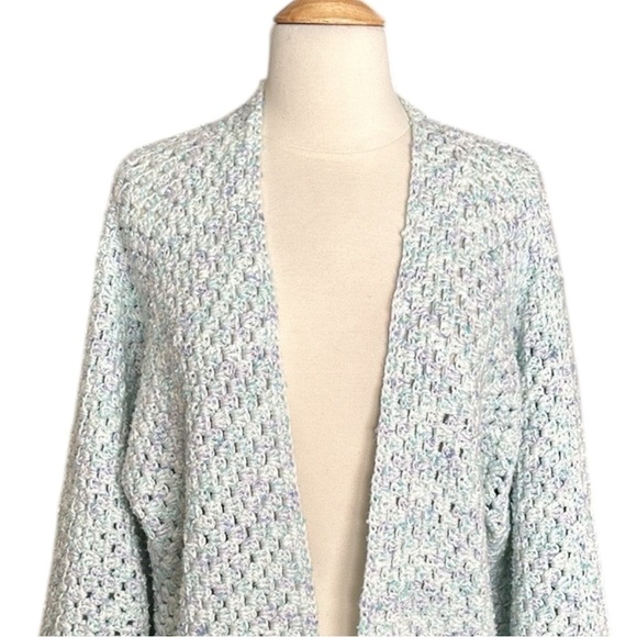 Handmade Vintage Crochet Open Cardigan Blanket Sweater Bohemian Cropped Chunky - Picture 3 of 16